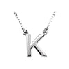 Uppercase Block Letter K Initial Pendant Necklace 16" Solid 14K White Gold or Sterling Silver