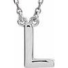 Uppercase Block Letter L Initial Pendant Necklace 16" Solid 14K White Gold or Sterling Silver