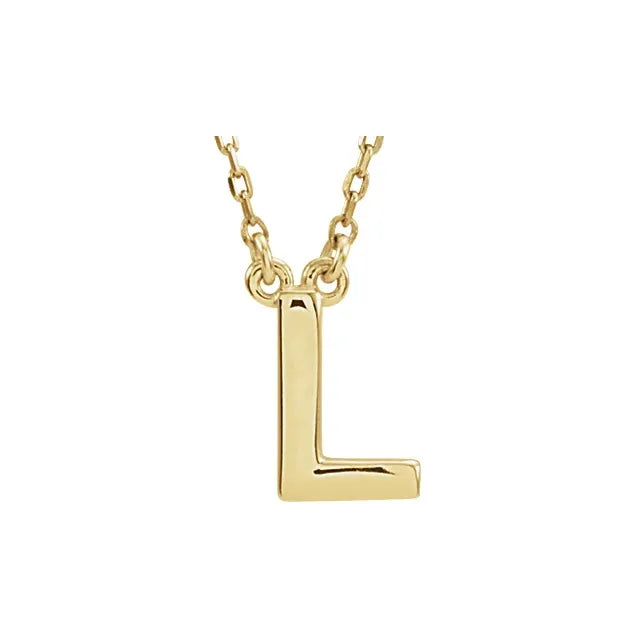 Uppercase Block Letter L Initial Pendant Necklace 16" Solid 14K Yellow Gold 