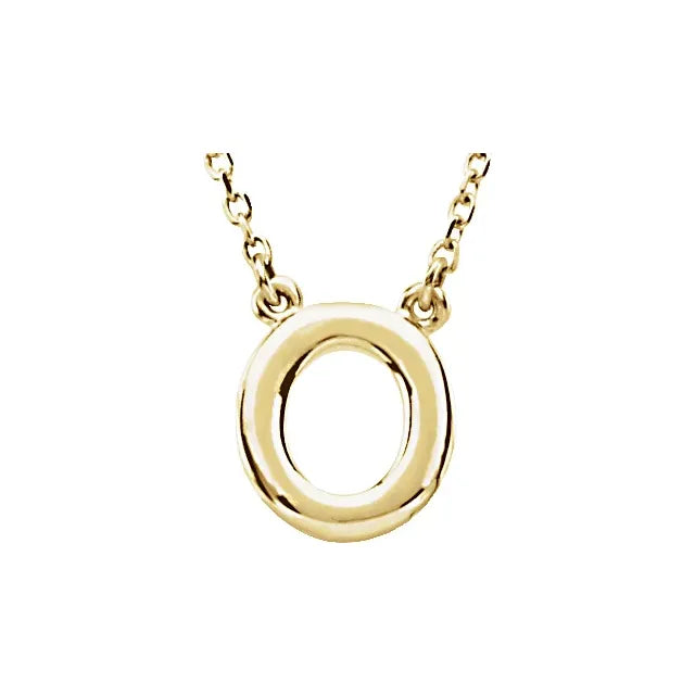 Uppercase Block Letter O Initial Pendant Necklace 16" Solid 14K Yellow Gold 