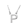 Uppercase Block Letter P Initial Pendant Necklace 16" Solid 14K White Gold or Sterling Silver