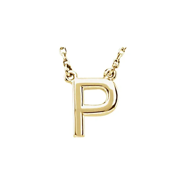 Uppercase Block Letter P Initial Pendant Necklace 16" Solid 14K Yellow Gold 