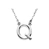 Uppercase Block Letter Q Initial Pendant Necklace 16" Solid 14K White Gold or Sterling Silver