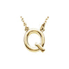 Uppercase Block Letter Q Initial Pendant Necklace 16" Solid 14K Yellow Gold 