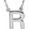 Uppercase Block Letter R Initial Pendant Necklace 16" Solid 14K White Gold or Sterling Silver