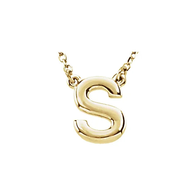 Uppercase Block Letter S Initial Pendant Necklace 16" Solid 14K Yellow Gold 