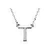 Uppercase Block Letter T Initial Pendant Necklace 16" Solid 14K White Gold or Sterling Silver