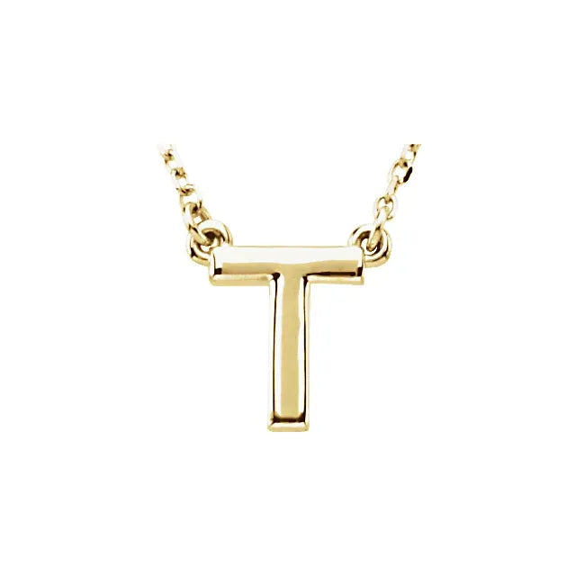 Uppercase Block Letter T Initial Pendant Necklace 16" Solid 14K Yellow Gold 