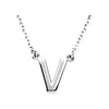 Uppercase Block Letter V Initial Pendant Necklace 16" Solid 14K White Gold or Sterling Silver