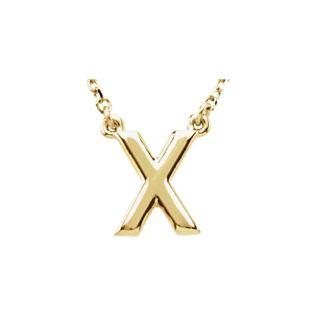 Uppercase Block Letter X Initial Pendant Necklace 16" Solid 14K Yellow Gold 