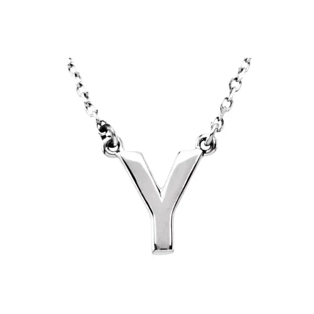 Uppercase Block Letter Y Initial Pendant Necklace 16" Solid 14K White Gold or Sterling Silver