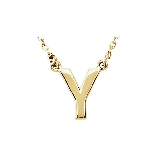 Uppercase Block Letter Initial Pendant Necklace 16" Solid 14K Yellow Gold 