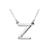 Uppercase Block Letter Z Initial Pendant Necklace 16" Solid 14K White Gold or Sterling Silver