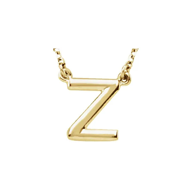 Uppercase Block Letter Z Initial Pendant Necklace 16" Solid 14K Yellow Gold 