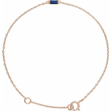 Blue Sapphire Baguette Gemstone Stacking Adjustable Bracelet 14K Rose Gold 