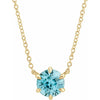 Blue Zircon December Birthstone Solitaire Necklace Solid 14K Yellow Gold 