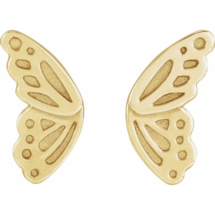 Butterfly Wing Stud Earrings Solid 14K Yellow Gold 