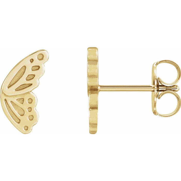 Butterfly Wing Stud Earrings Solid 14K Yellow Gold 