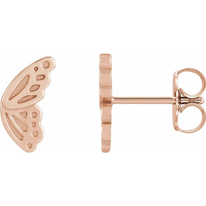 Butterfly Wing Stud Earrings Solid 14K Rose Gold 