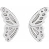 Butterfly Wing Stud Earrings Solid 14K White Gold 