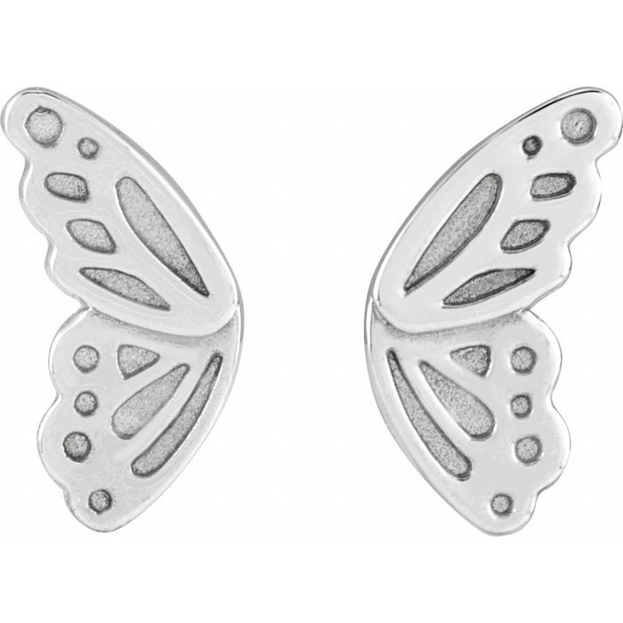 Butterfly Wing Stud Earrings Solid 14K White Gold 