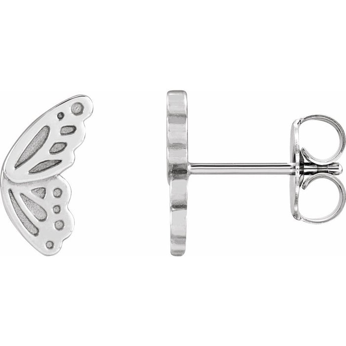 Butterfly Wing Stud Earrings Solid 14K White Gold 