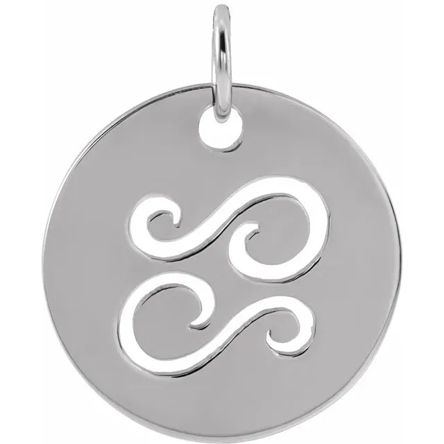 Cancer Zodiac Sign Disc Charm Pendant Solid White Gold