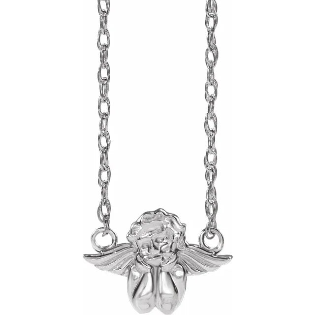 Cherub Angel 16" Necklace Solid White 14K Gold 