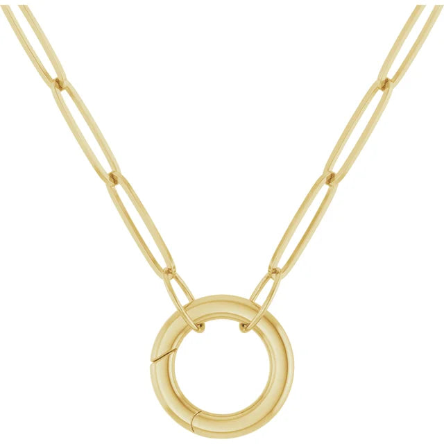 Paperclip Chain Charm Necklace 16" or 18" Circle Charm Bail Solid 14K Yellow Gold