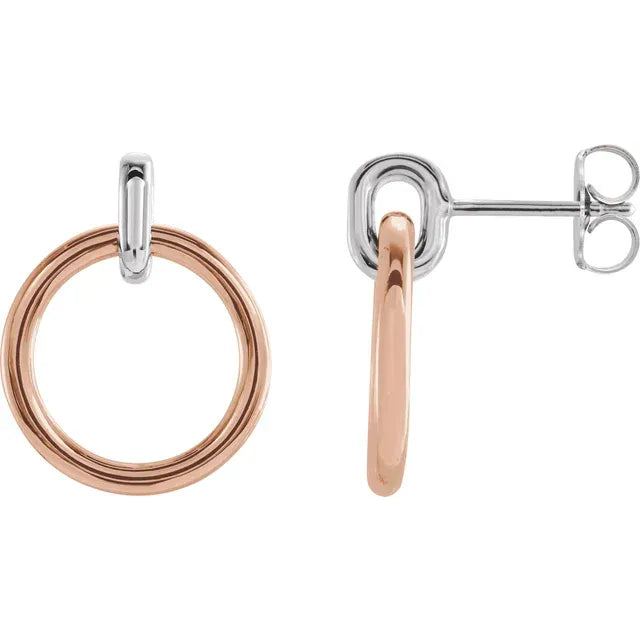 Circle Dangle Drop Wear Everyday® Solid 14K White and Rose Gold Earrings