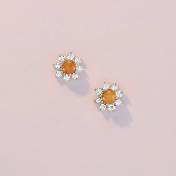 Flower Power Natural Citrine & Diamond Stud Earrings in Solid 14K Yellow Gold