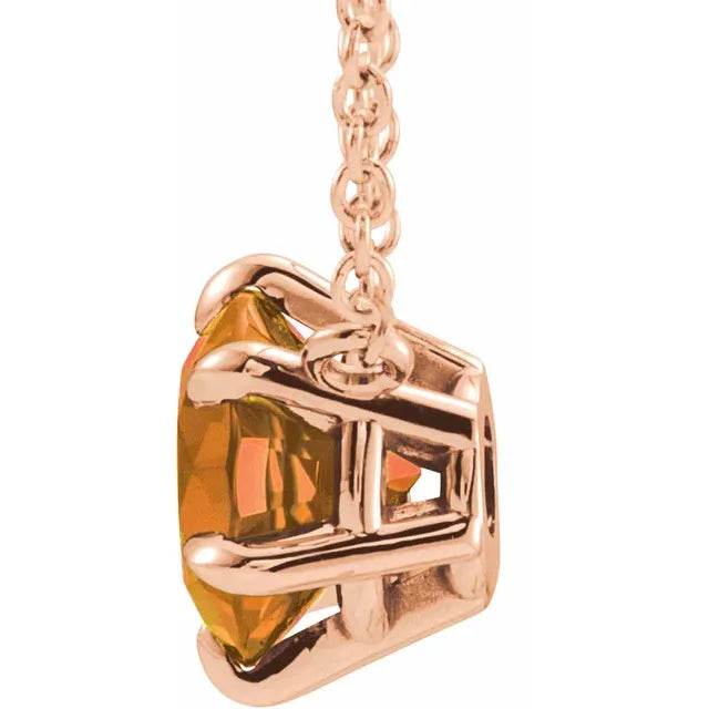 Citrine 5 MM Solitaire 18" Necklace Solid 14K Rose Gold 