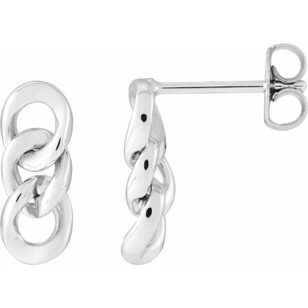 Curb Chain Link Dangle Drop Earrings Solid 14K White Gold 