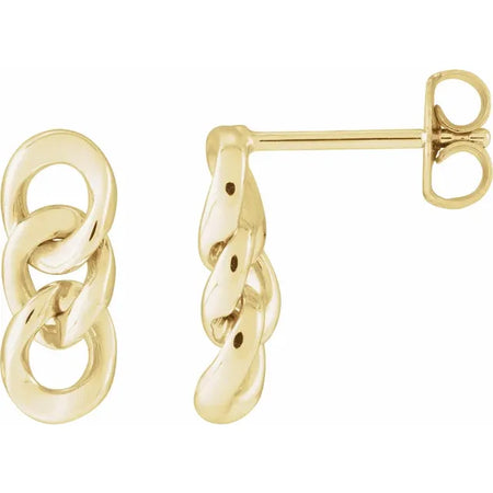 Curb Chain Link Dangle Drop Earrings Solid 14K Yellow Gold 