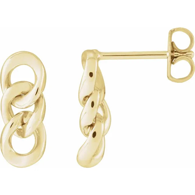 Curb Chain Link Dangle Drop Earrings Solid 14K Yellow White Rose Gold–  Vintage Magnality
