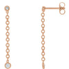 Diamond Bezel-Set Dangle Drop Chain Earrings Solid 14K Rose Gold 