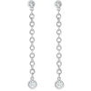 Diamond Bezel-Set Dangle Drop Chain Earrings Solid 14K White Gold 