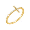 Diamond sideways cross ring yellow gold with white background