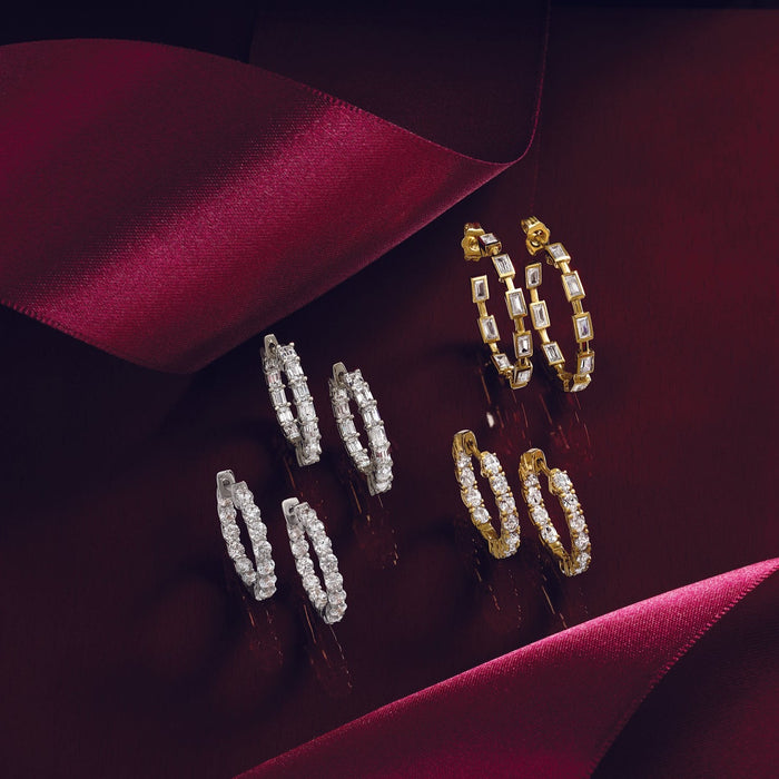 Baguette Lab-Grown Diamond Open Back Inside Outside Hoop Earrings 1 1/4 CTW Solid 14K Gold