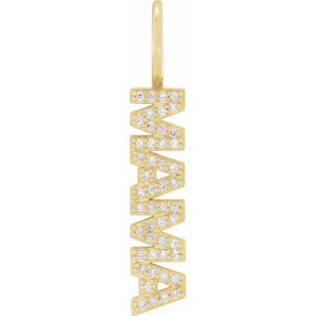 Gold diamond pendant with 'MAMA' letters on a white background