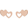 Double Heart Stud Earrings Solid 14K Rose Gold Valentines Day Gifts