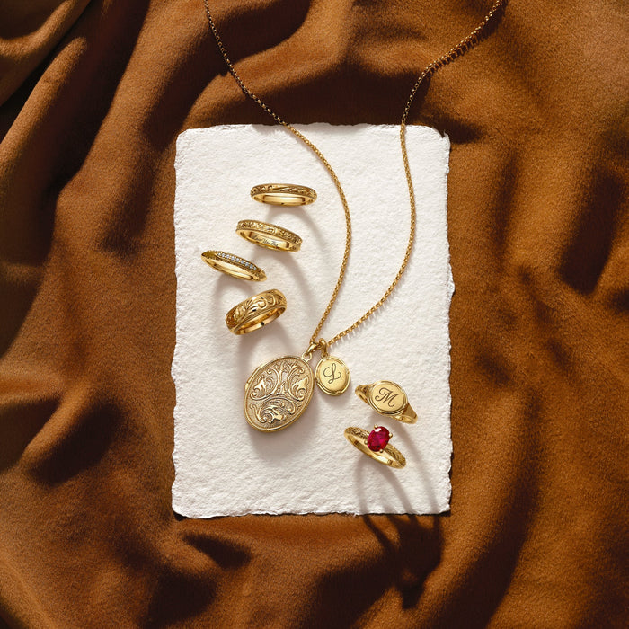 Embossed gold oval vintage inspired locket on old chain necklace