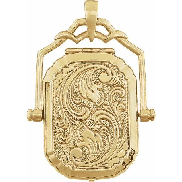 Embossed Swivel Locket Solid 14K Yellow Gold