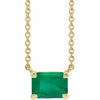 Solitaire Birthstone Emerald Shape Claw Prong Emerald Gemstone 18" Solid Yellow Gold Necklace