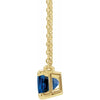 Solitaire Birthstone Emerald Shape Claw Prong Lab-Grown Blue-Sapphire Gemstone 18" Solid Yellow Gold Necklace