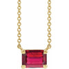 Solitaire Birthstone Emerald Shape Claw Prong Lab-Grown Ruby Gemstone 18" Solid Yellow Gold Necklace