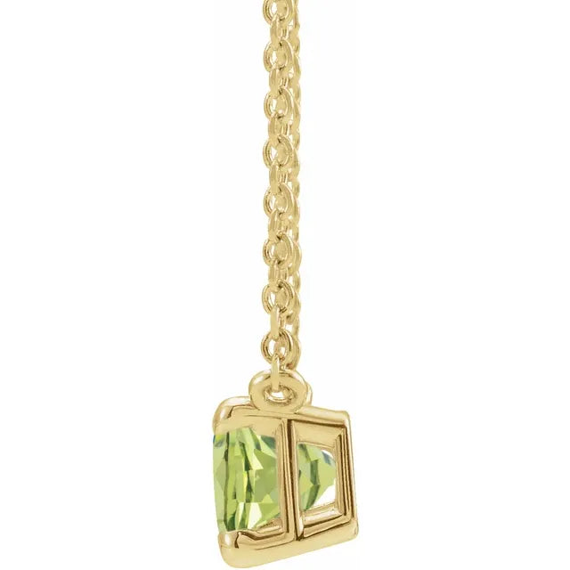 Solitaire Birthstone Emerald Shape Claw Prong Natural Peridot Gemstone 18" Solid Yellow Gold Necklace