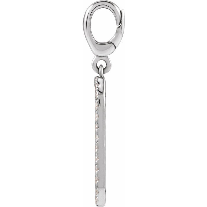 White gold dog tag charm on a white background