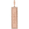Engravable rose gold diamond vertical bar charm pendant with 'Jada' engraving on a white background