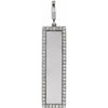 Unengraved white gold diamond vertical bar charm pendant with rectangular design and diamonds on a white background